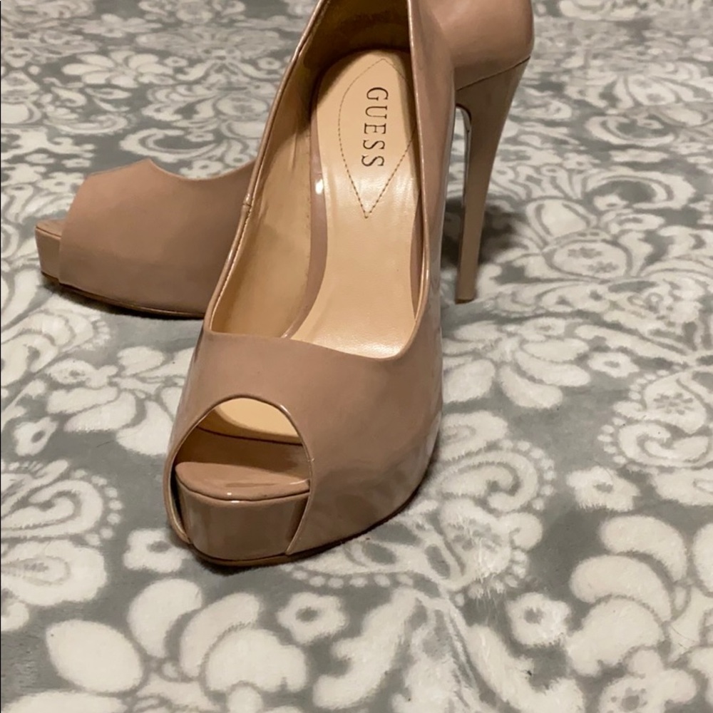 Nude Guess peep toe heels